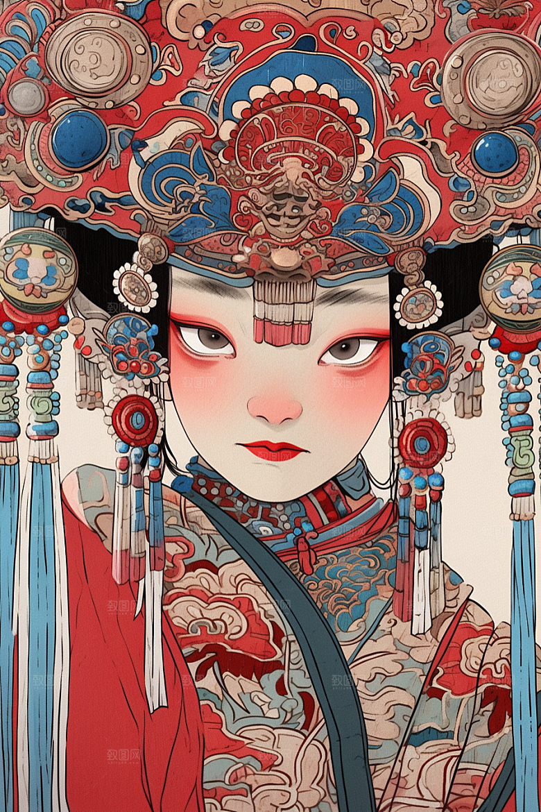 京剧女孩戏剧中国风插画