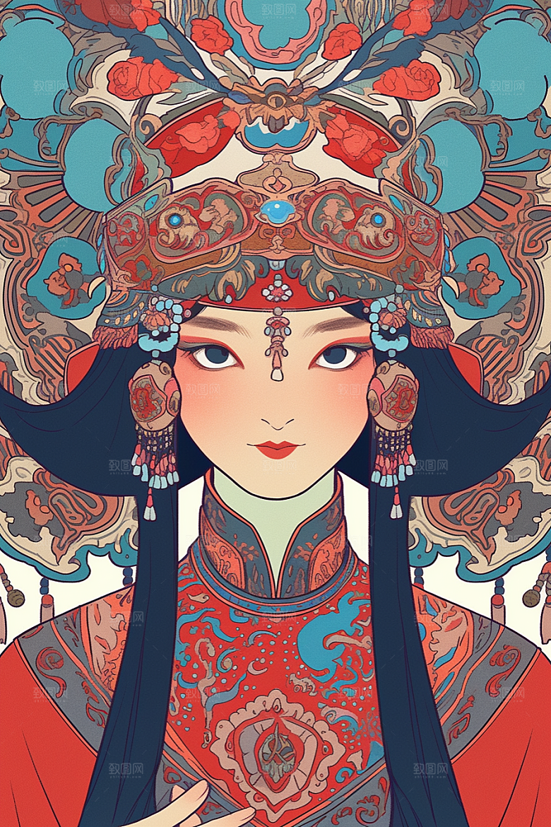 京剧女孩中式手绘插画
