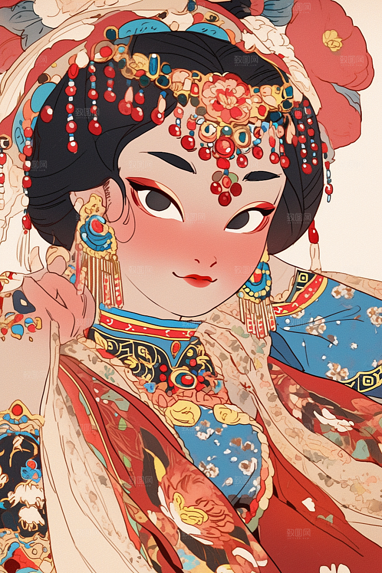 京剧女孩国潮手绘插画