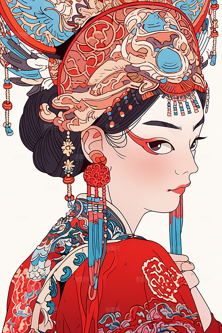 京剧女孩中式戏剧插画