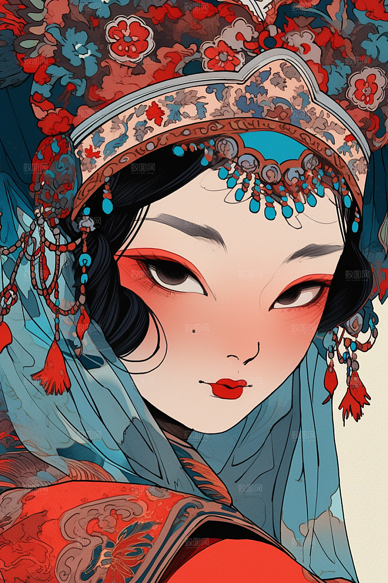 京剧女孩国粹传统风格插画