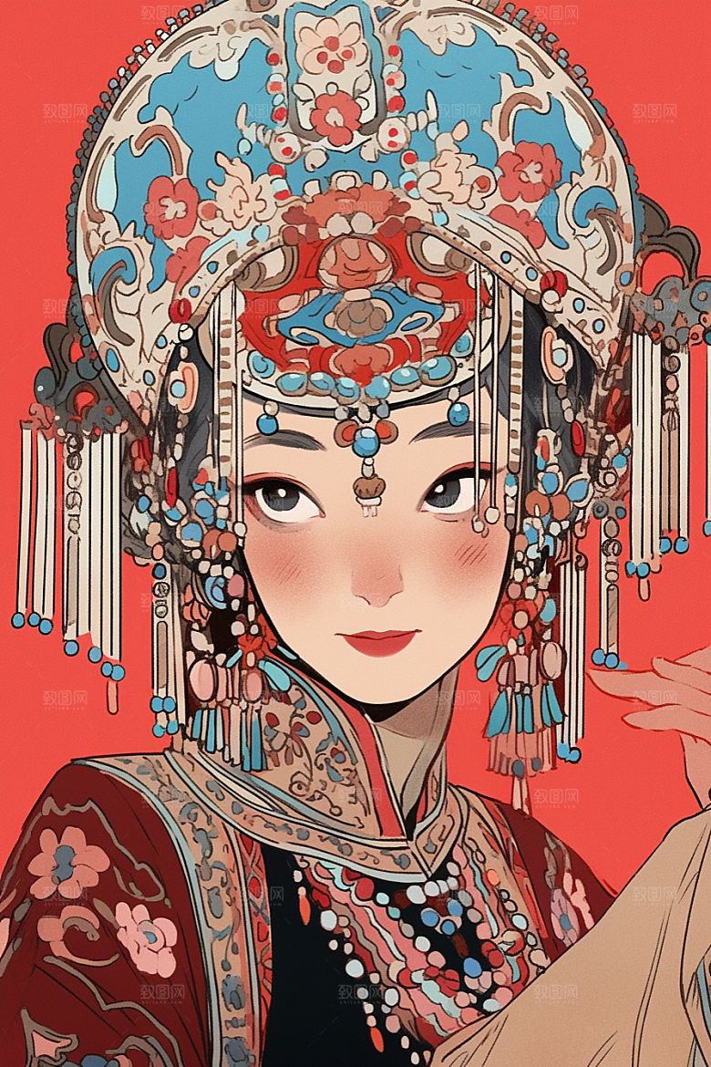 京剧女孩传统风格手绘插画