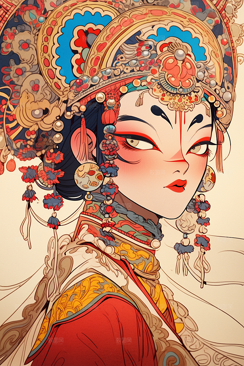 京剧女孩中国风国粹插画