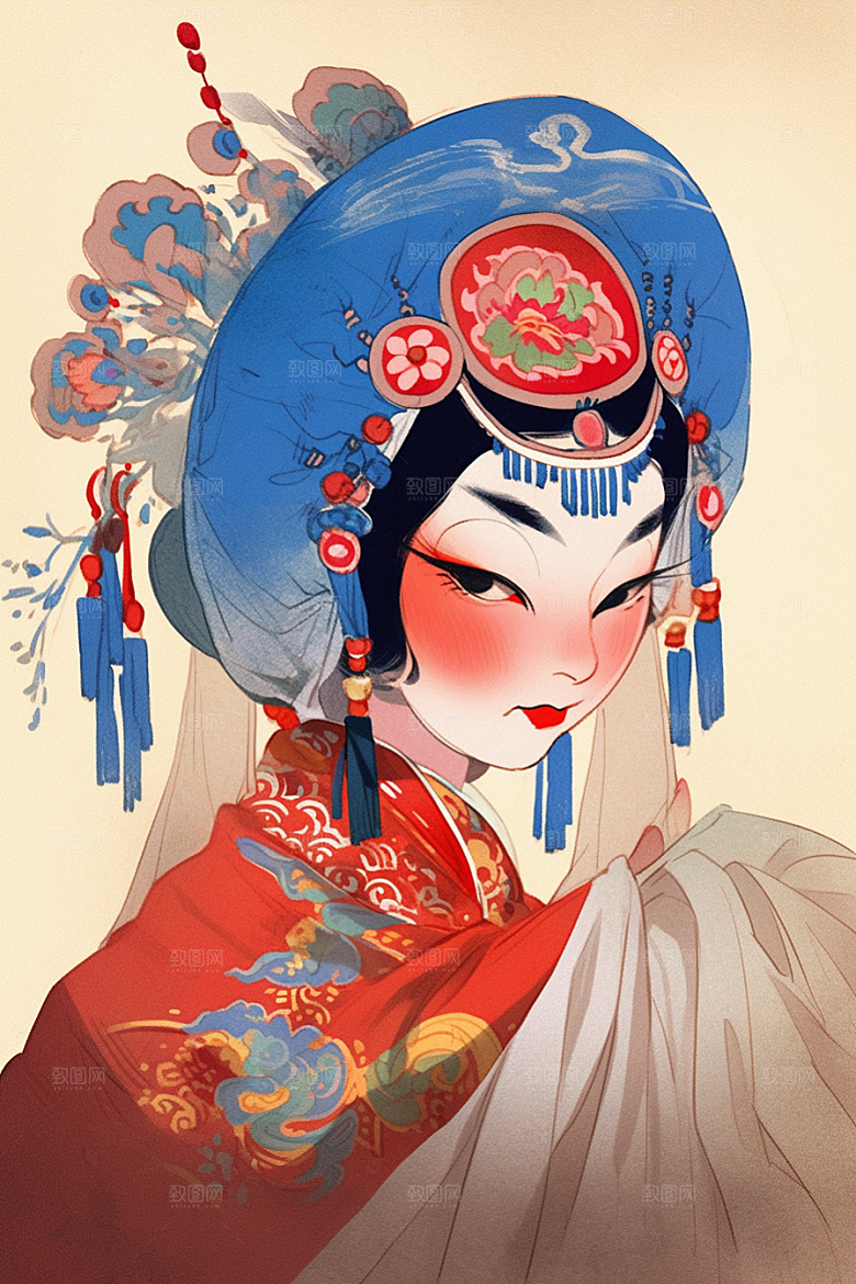 京剧女孩中国风戏曲插画