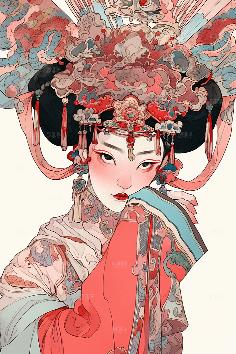 京剧女孩中式中国风插画