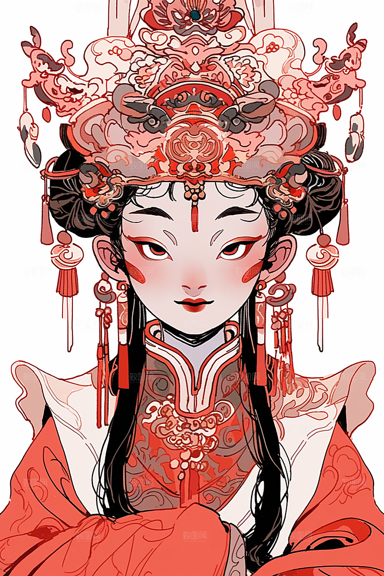 京剧女孩传统风格中国风插画