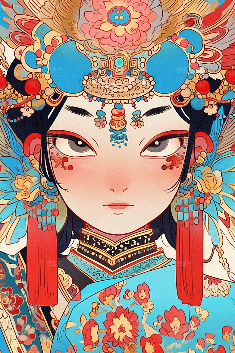 京剧女孩戏剧中式插画