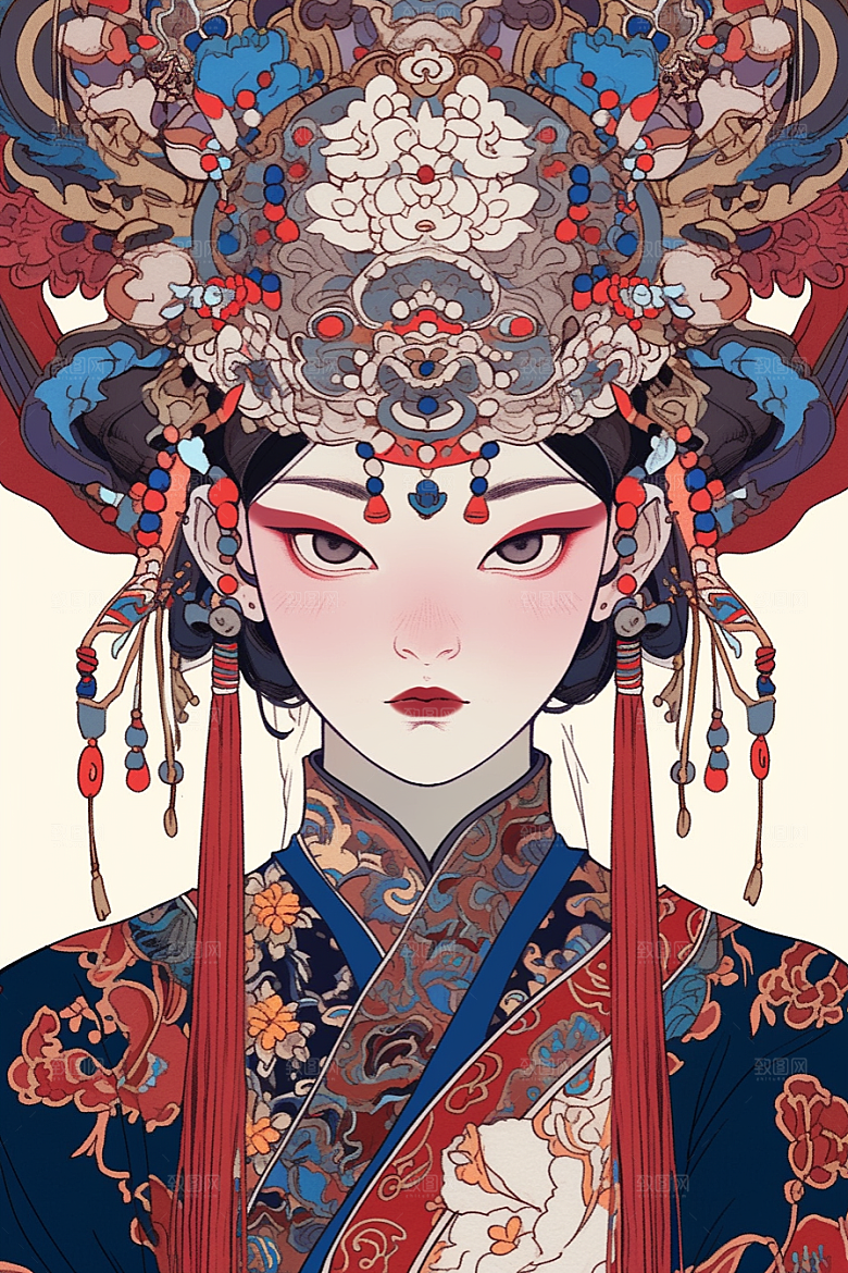 京剧女孩中国风戏曲插画