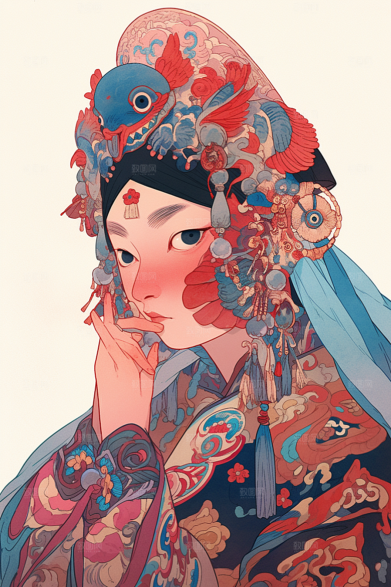 京剧女孩戏曲传统风格插画