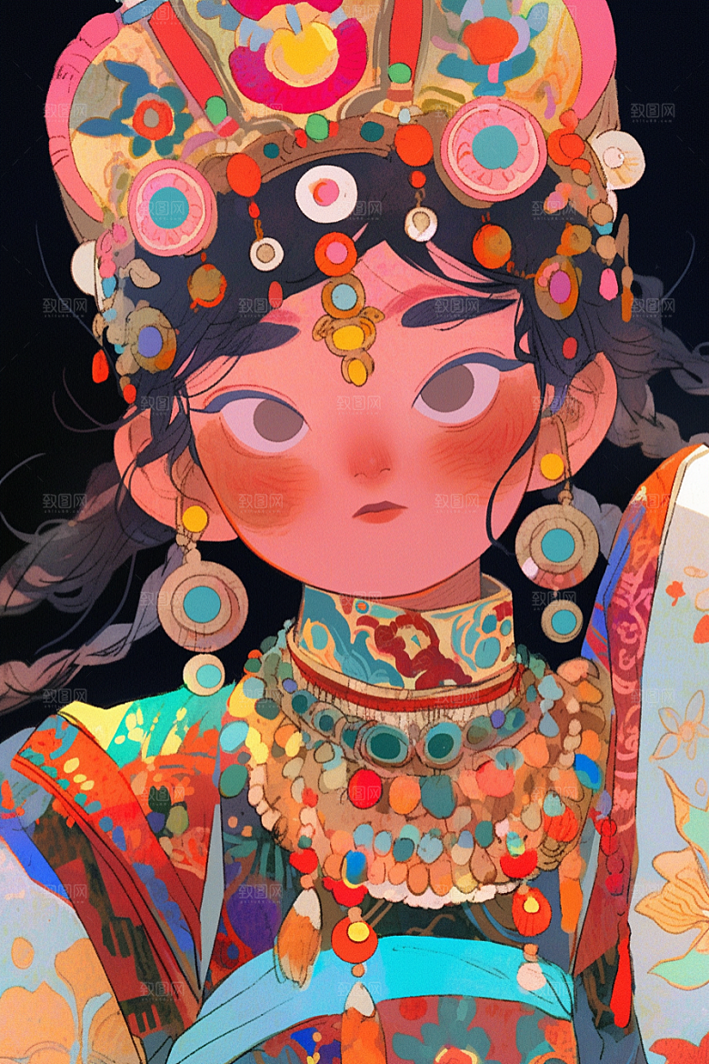 京剧女孩戏剧中式插画