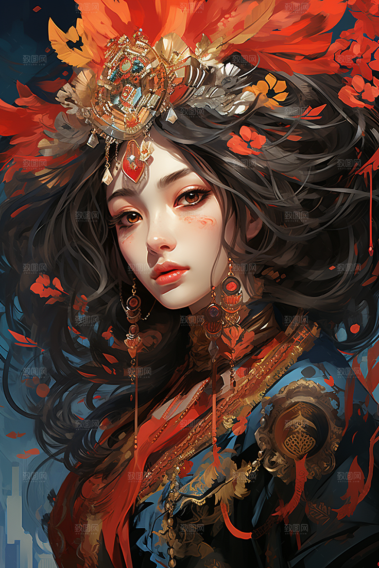 京剧女孩中国风戏剧插画