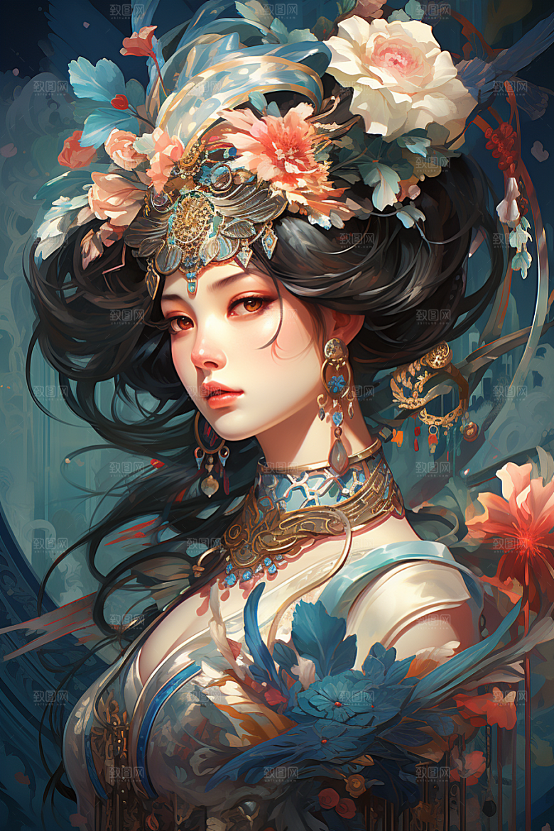 京剧女孩传统风格中国风插画