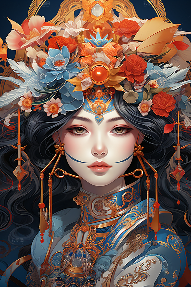 京剧女孩中国风手绘插画