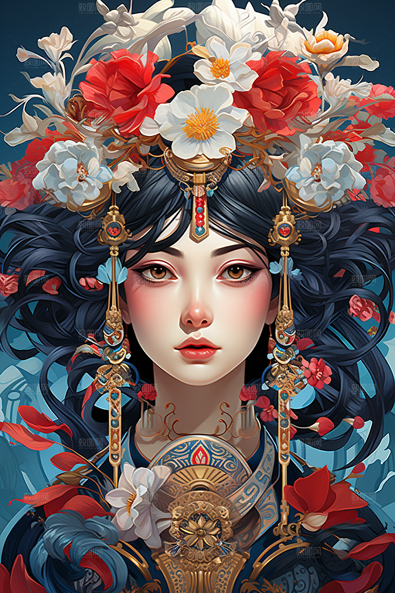 京剧女孩中式中国风插画