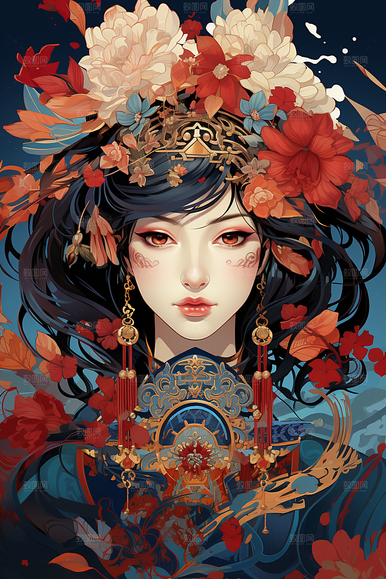 京剧女孩中国风传统风格插画