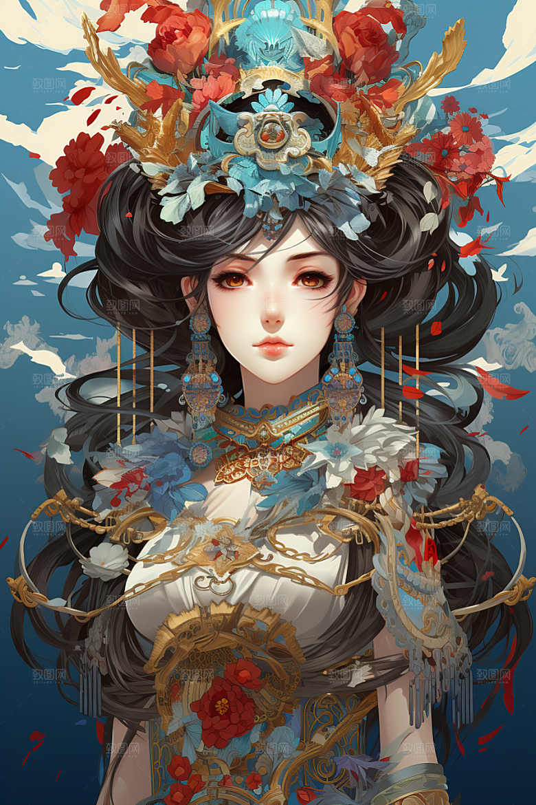京剧女孩扮相国潮插画