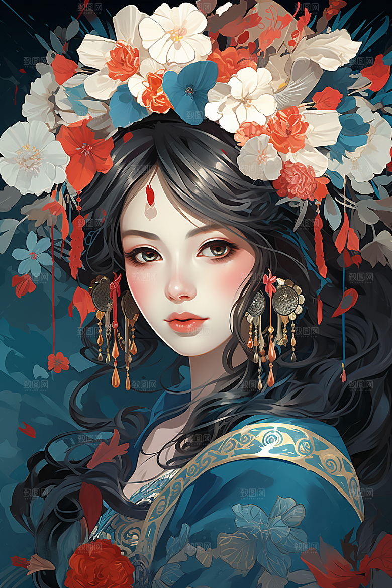 京剧女孩国潮国粹插画
