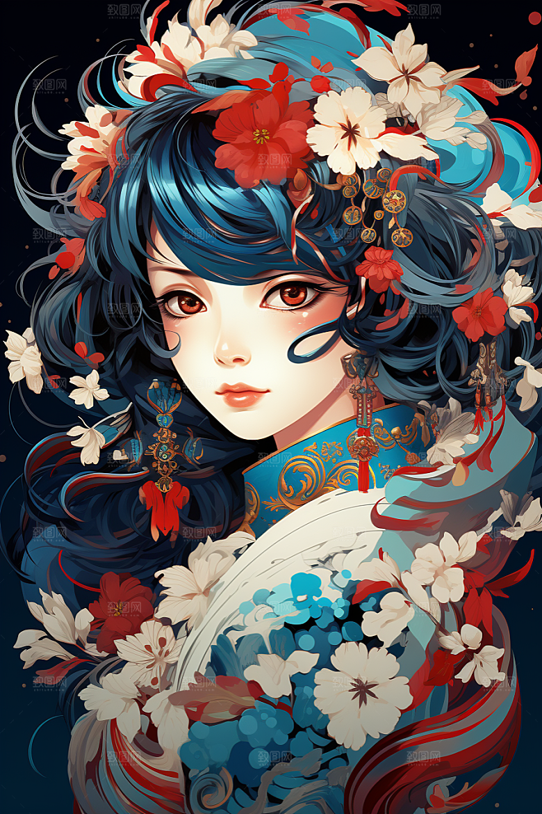 京剧女孩国粹国潮插画