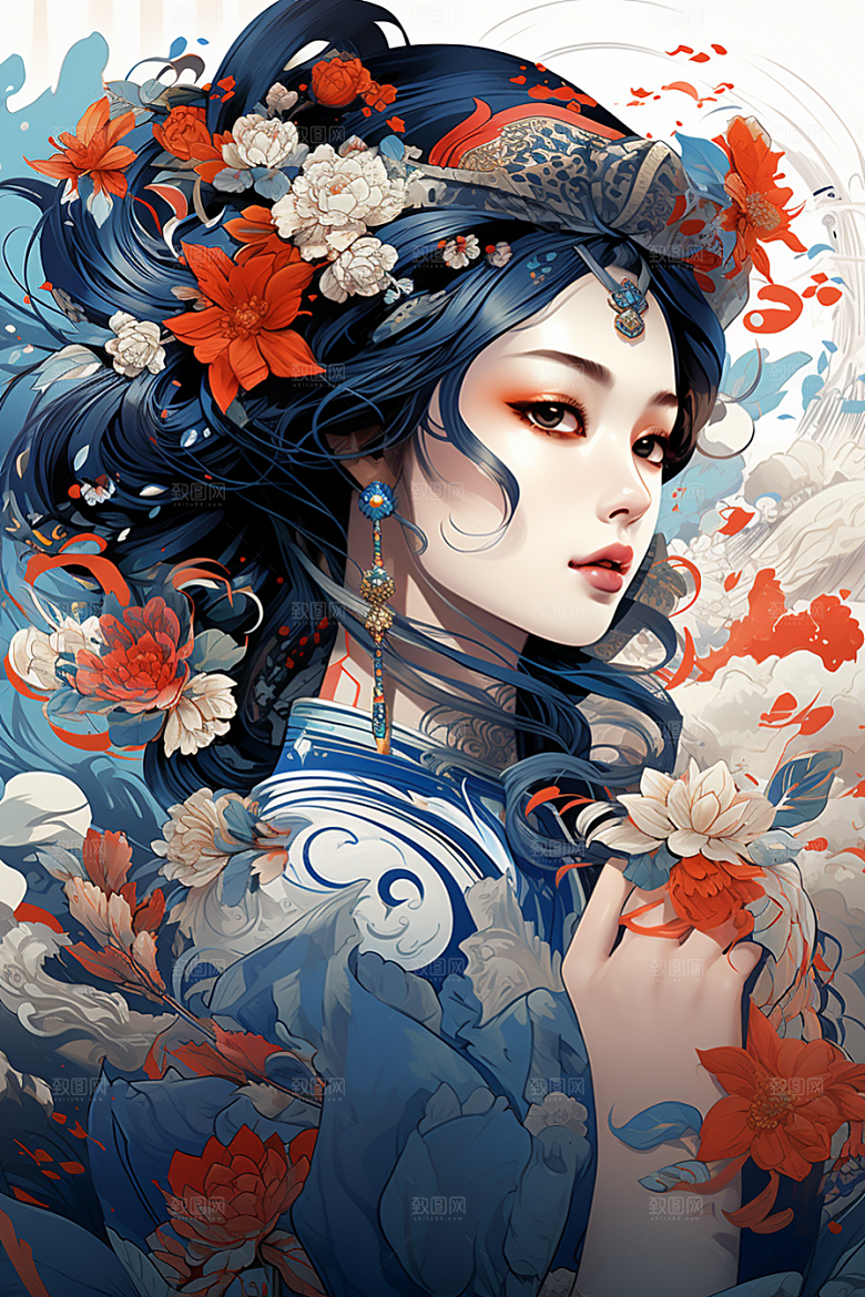 京剧女孩扮相国粹插画