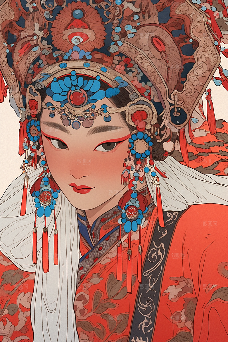 京剧女孩国潮手绘插画