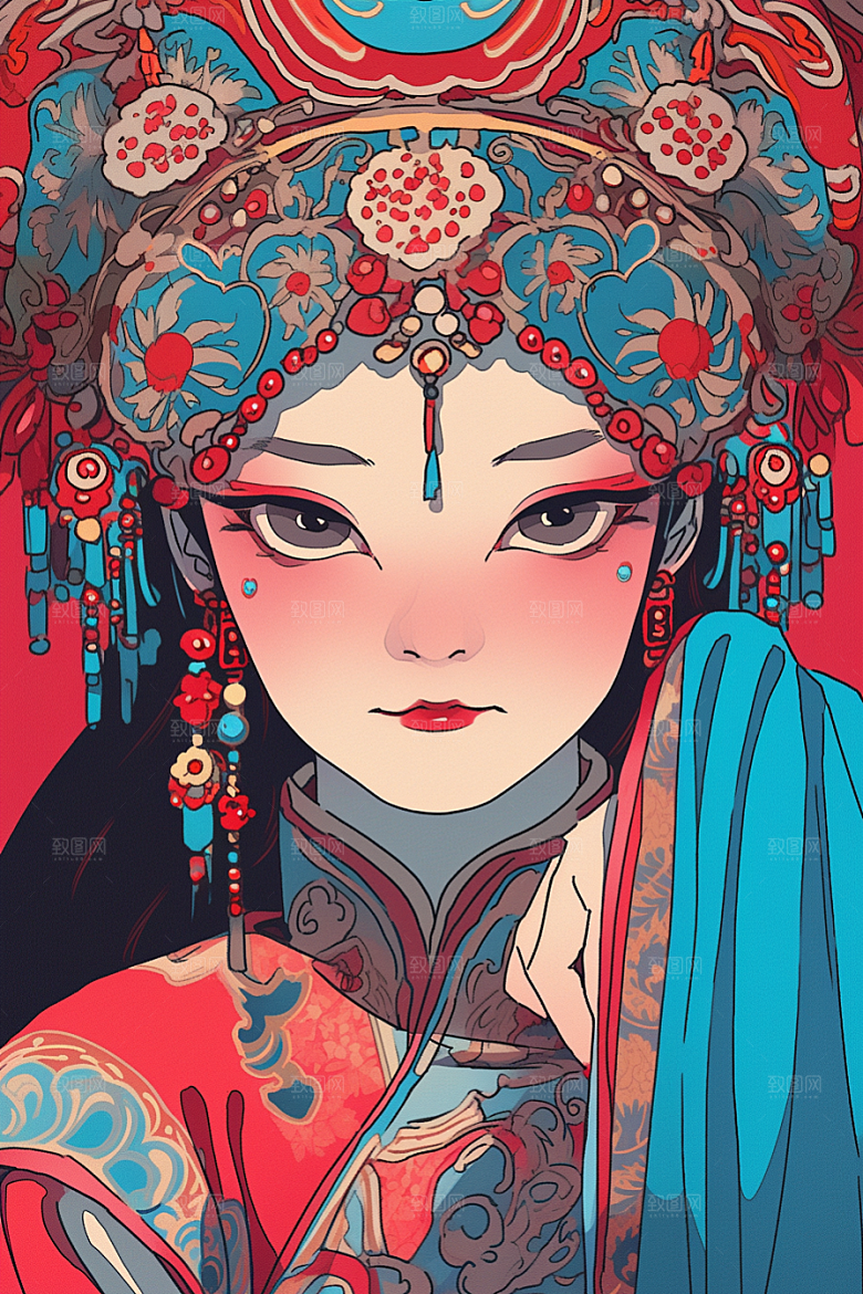 京剧女孩传统风格国粹插画