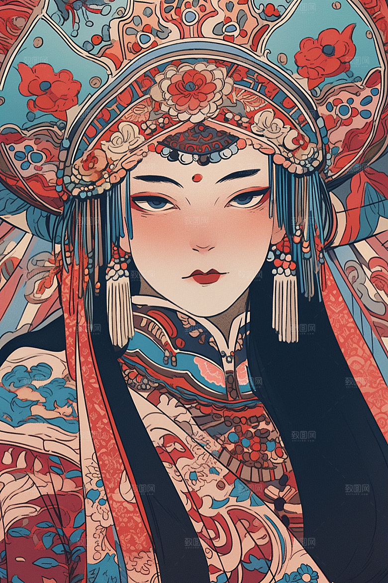 京剧女孩国粹中式插画