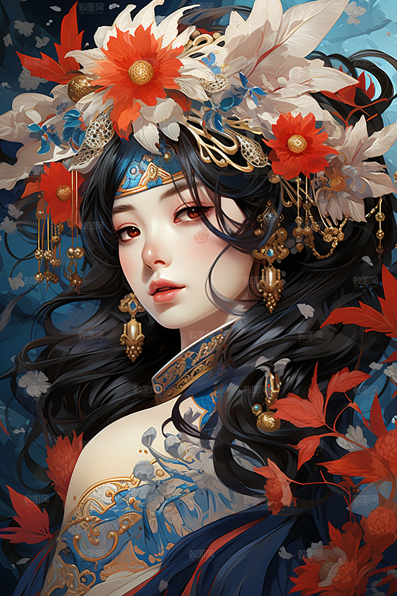 京剧女孩传统风格手绘插画