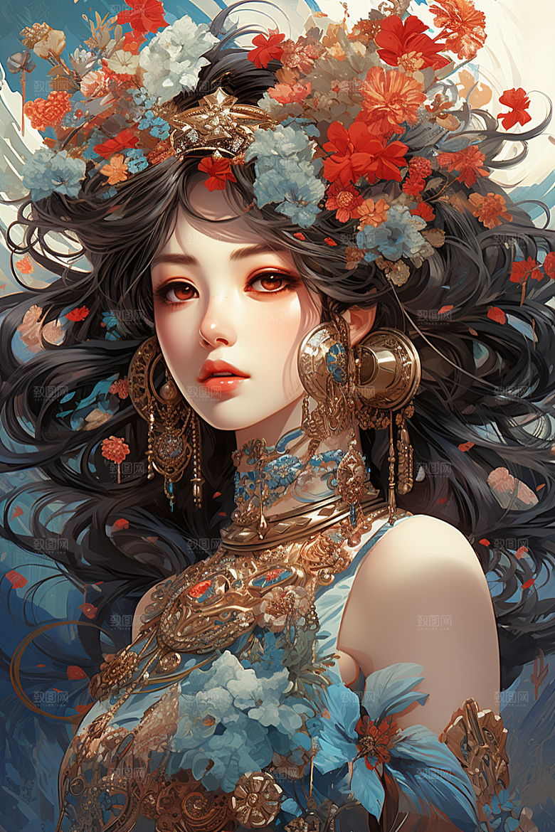 京剧女孩戏剧中式插画