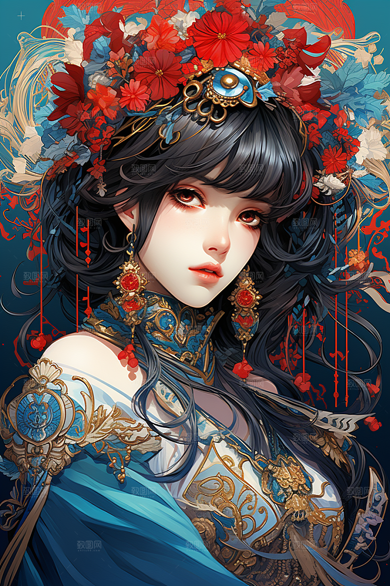 京剧女孩扮相国潮插画