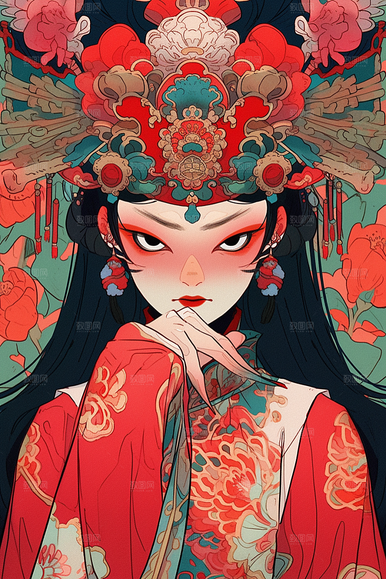 京剧女孩国粹扮相插画