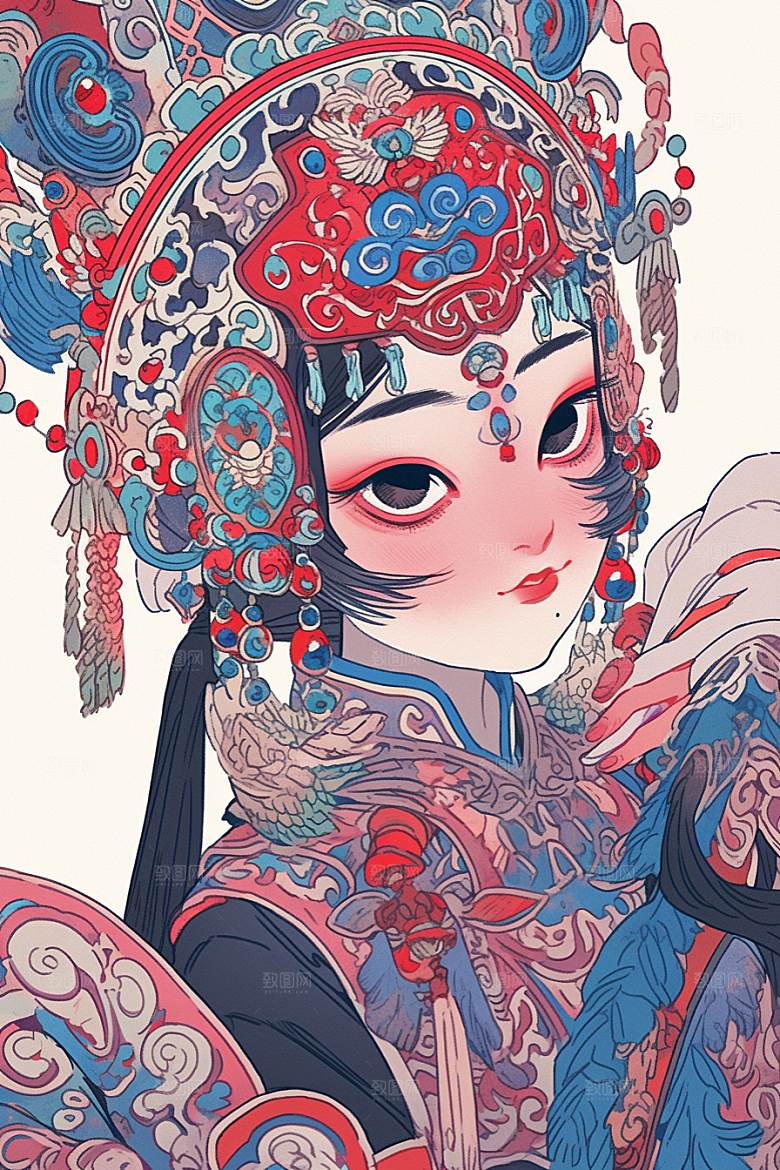 京剧女孩传统风格手绘插画