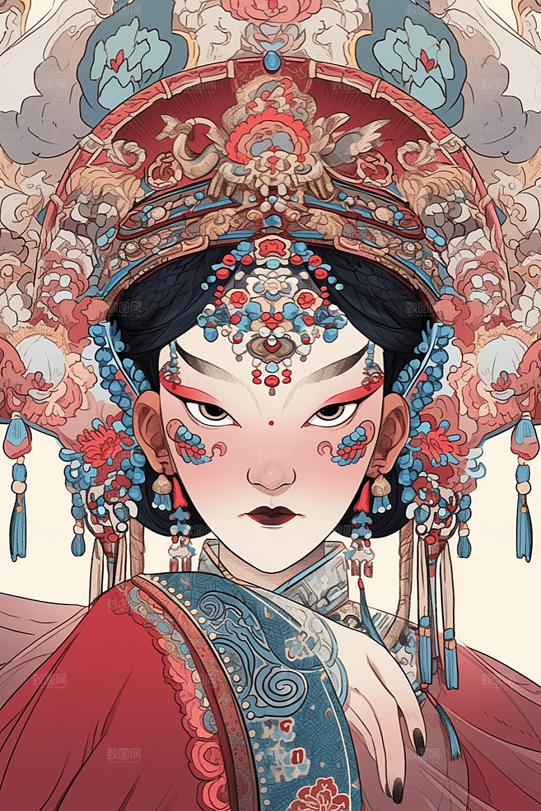京剧女孩中式国粹插画