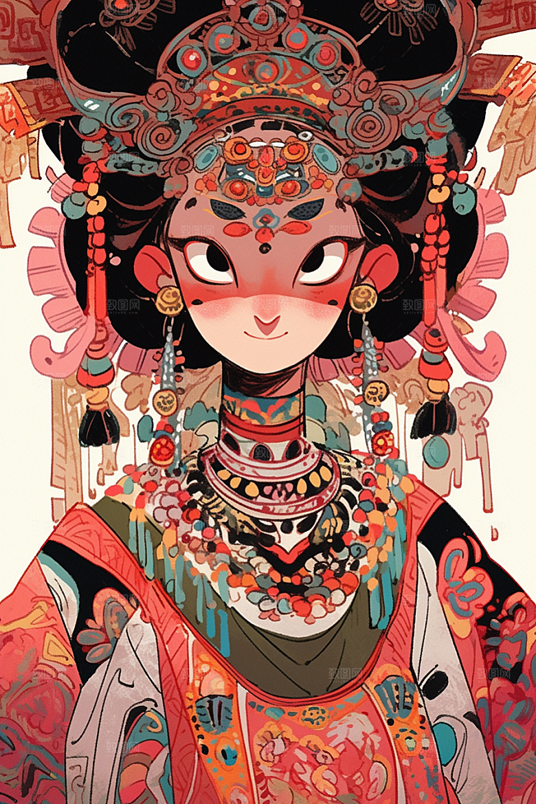 京剧女孩传统风格扮相插画