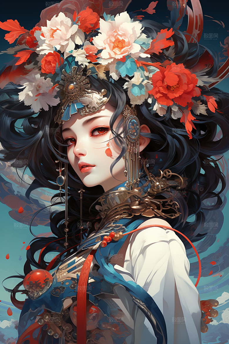 京剧女孩传统风格中国风插画
