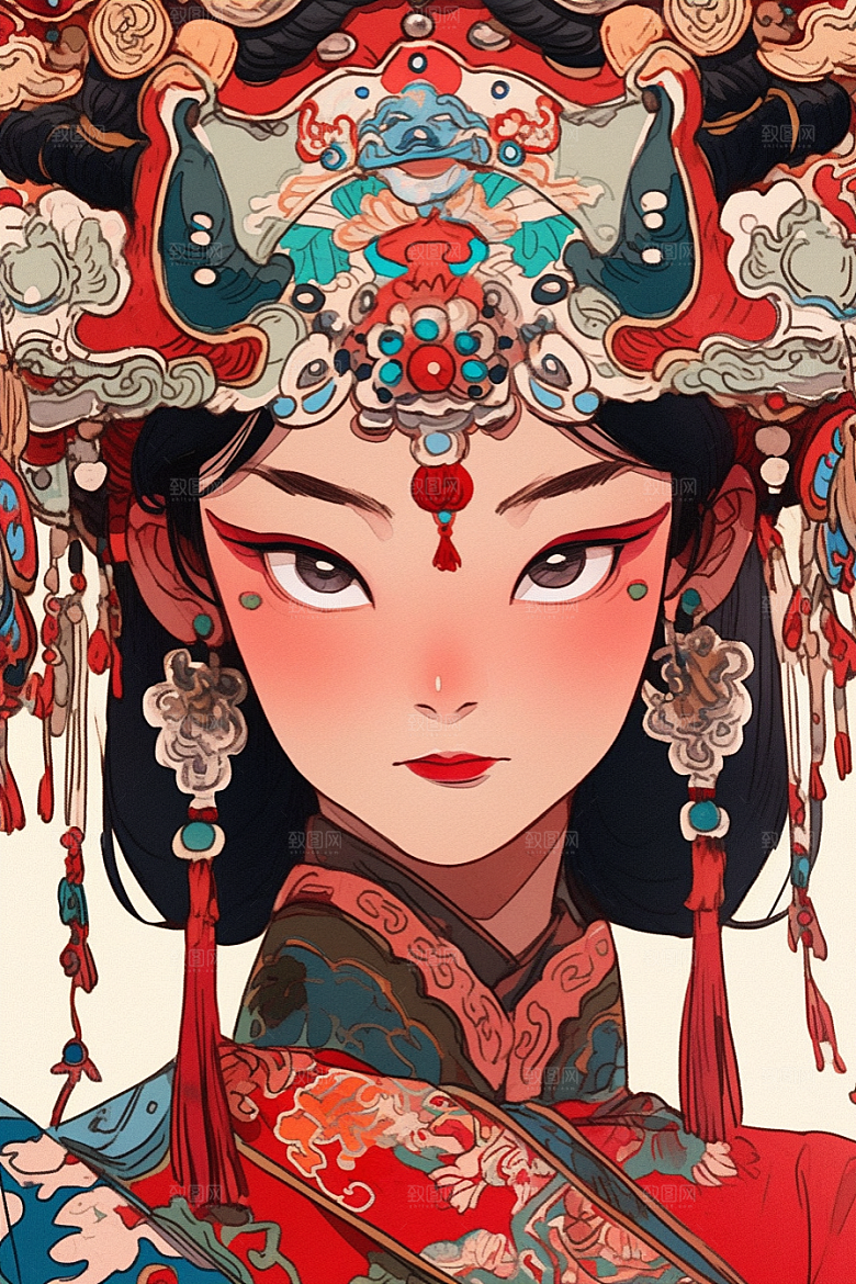 京剧女孩传统风格戏剧插画