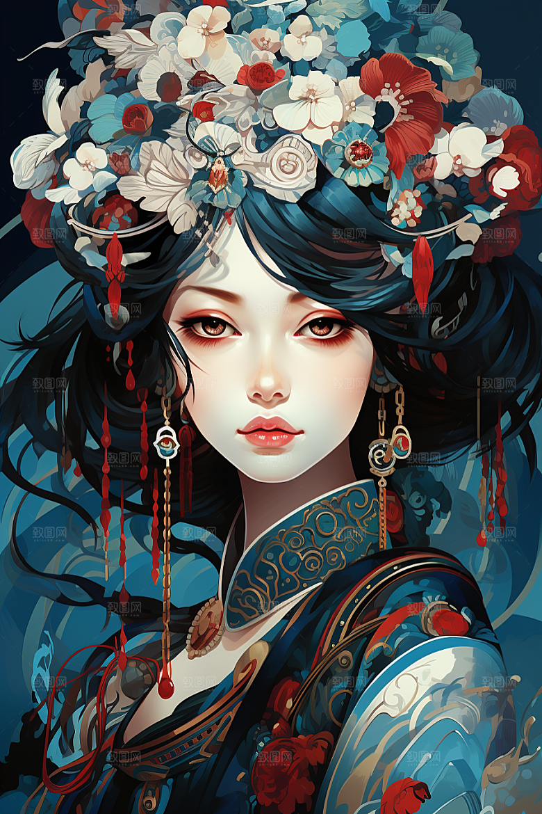 京剧女孩国潮中国风插画