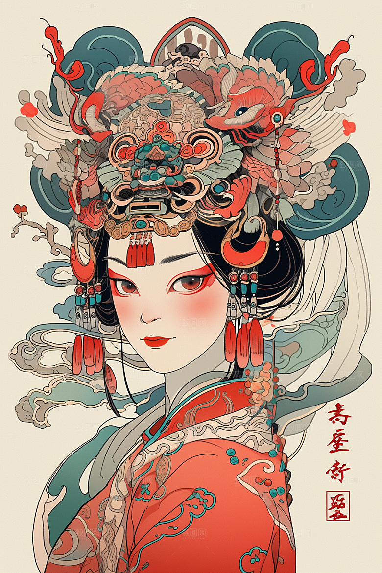 京剧女孩传统风格国粹插画