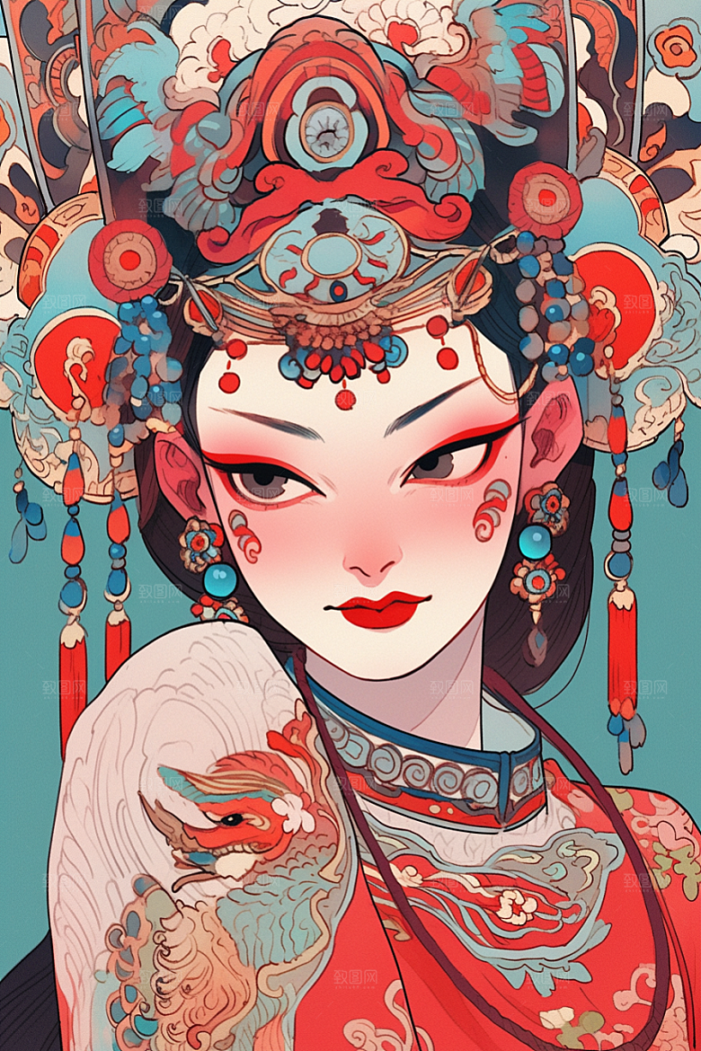 京剧女孩戏剧手绘插画