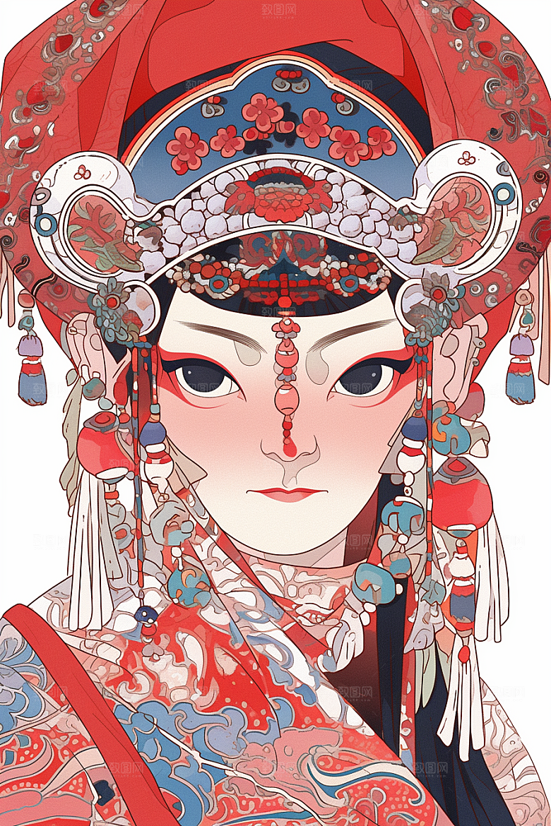 京剧女孩传统风格中国风插画