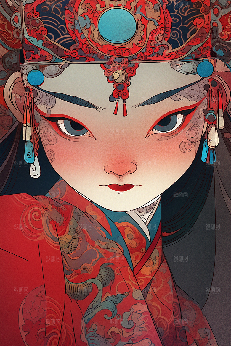 京剧女孩国粹扮相插画
