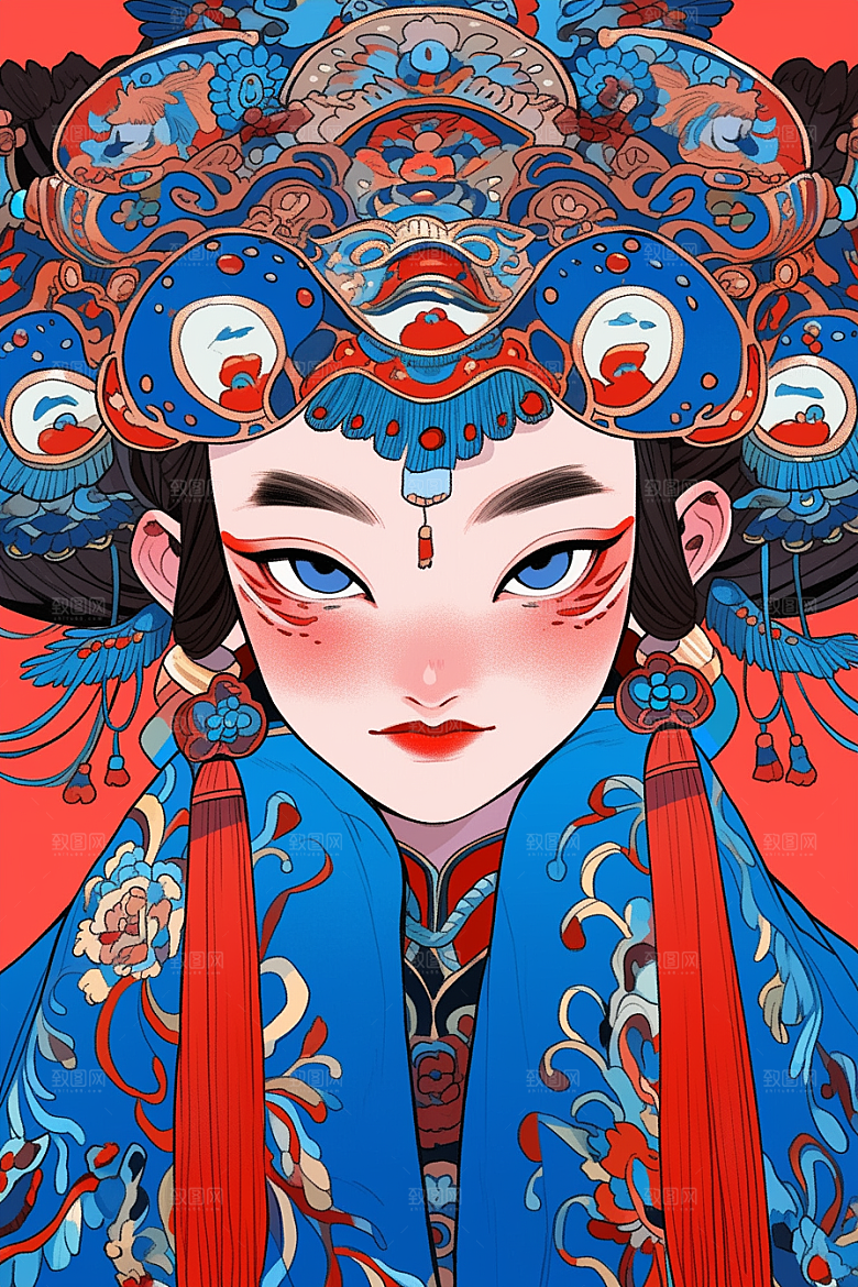 京剧女孩手绘戏曲插画