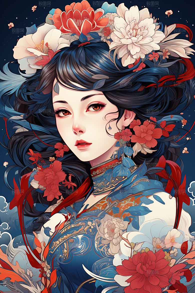 京剧女孩国潮中国风插画