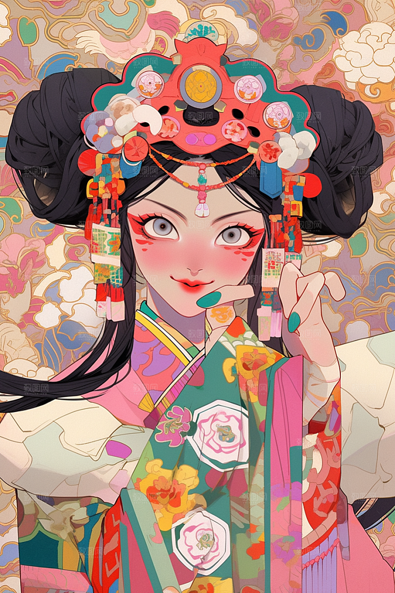 京剧女孩国潮国粹插画