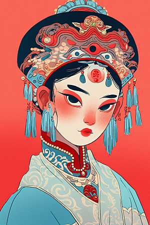 京剧女孩中式传统风格插画
