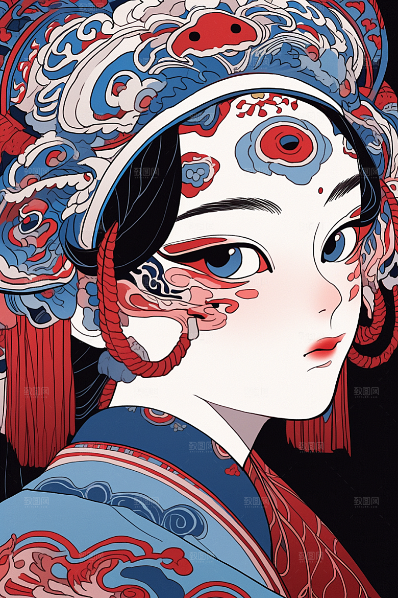 京剧女孩国粹中式插画