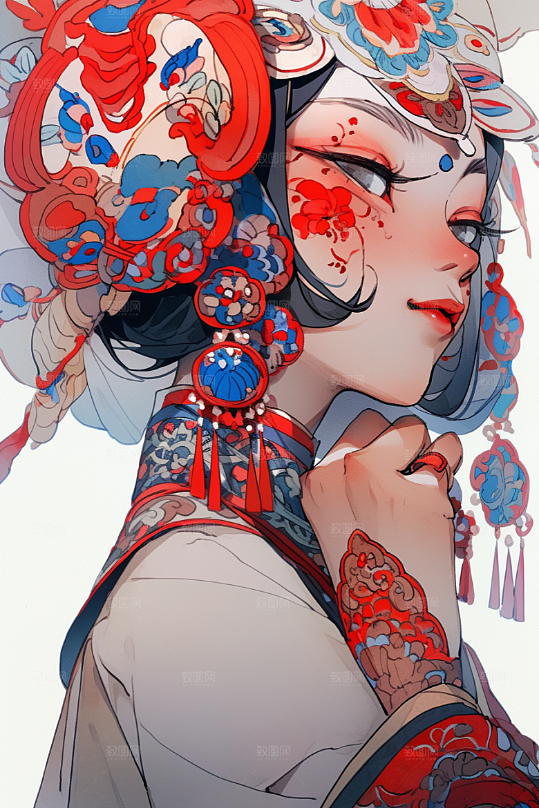 京剧女孩手绘国粹插画