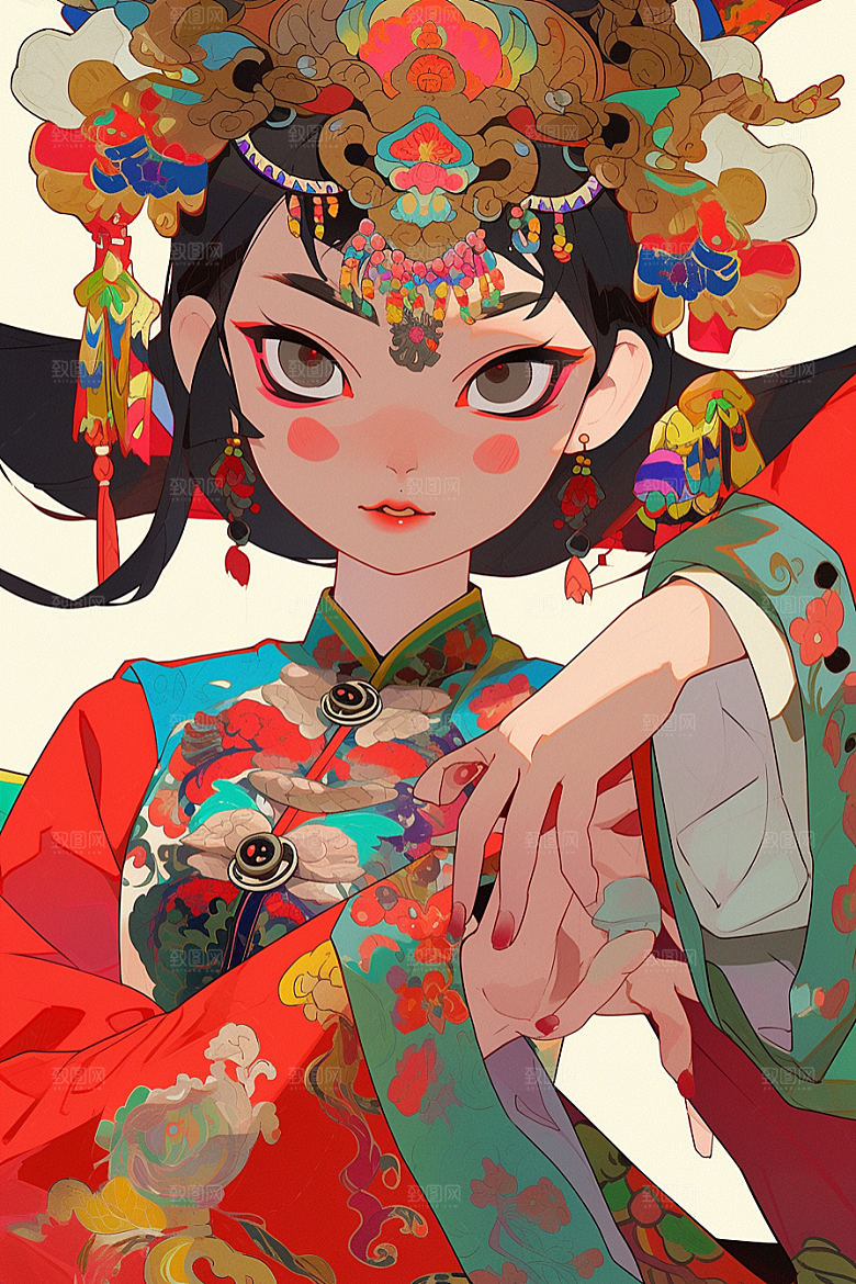 京剧女孩戏剧传统风格插画