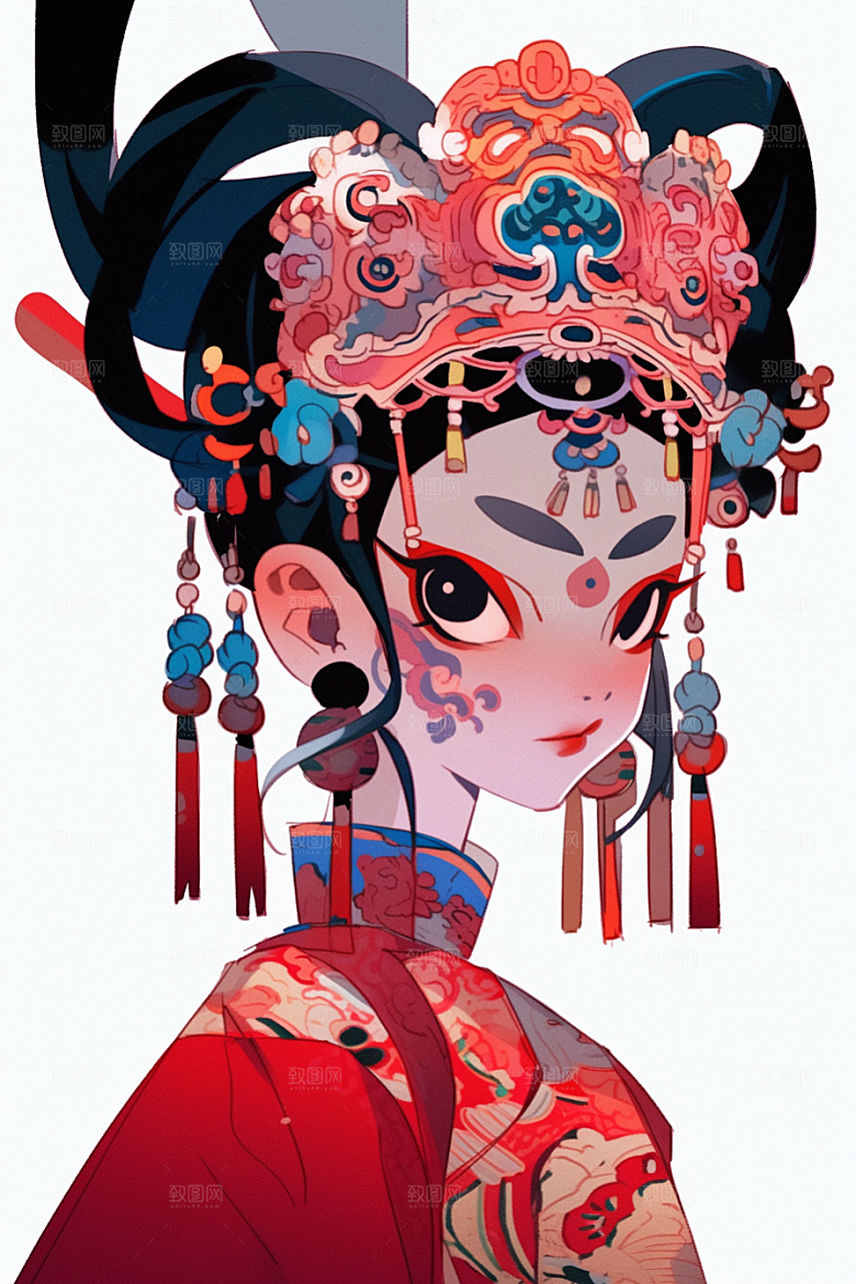 京剧女孩国潮手绘插画