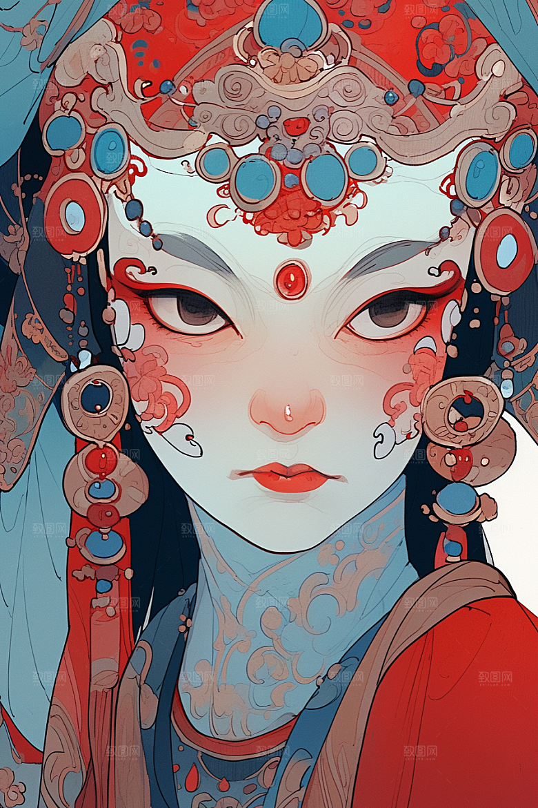 京剧女孩中式扮相插画
