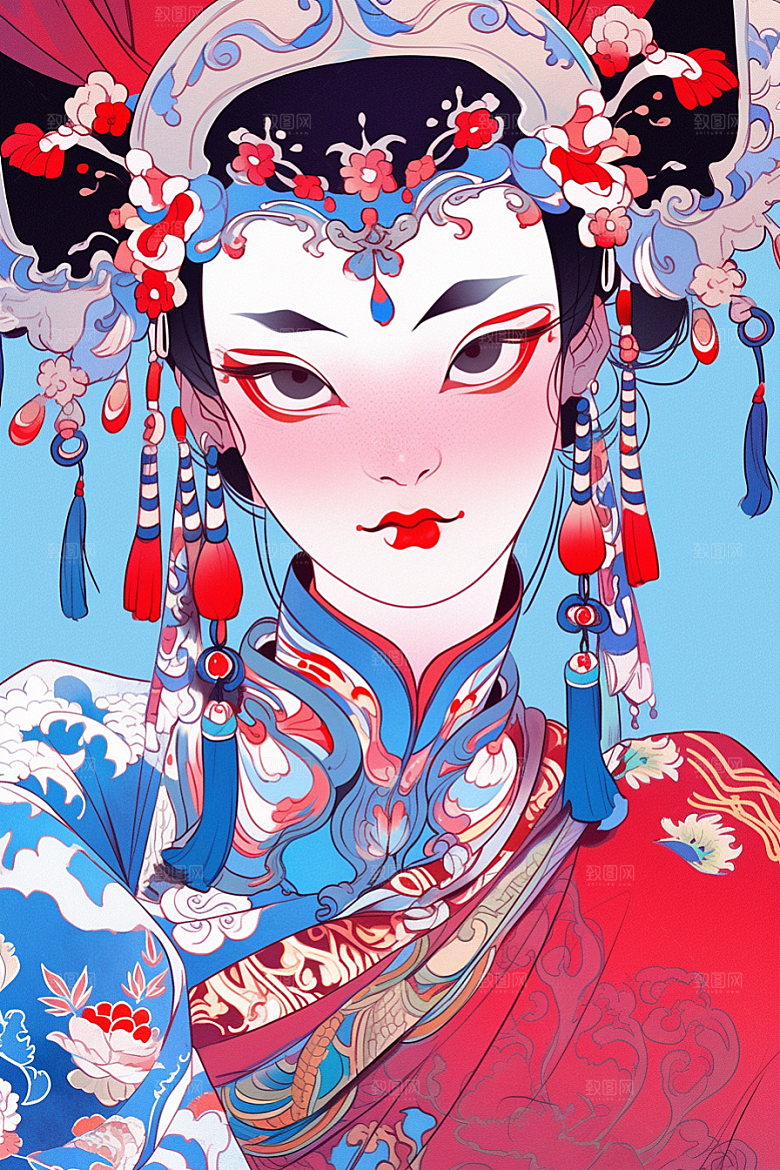 京剧女孩戏剧中式插画
